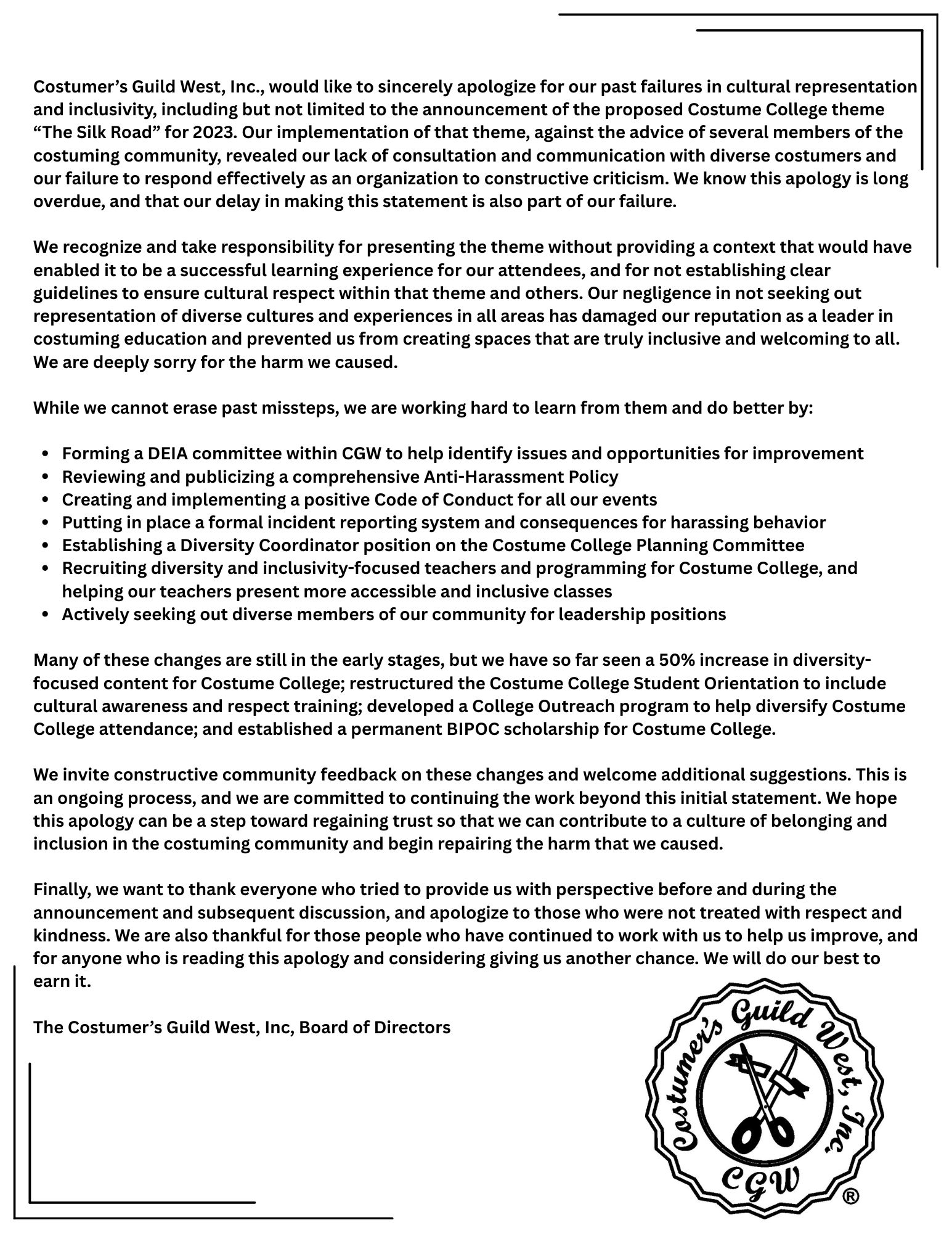 Image of apology statement
